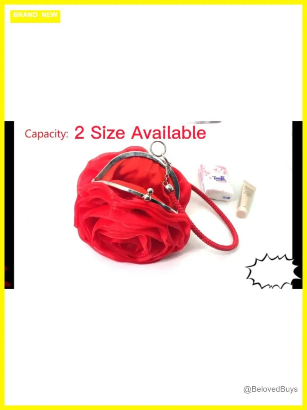 Women's Rose Shaped Clutch Satin Wristlet Handbag Wedding Party Purse